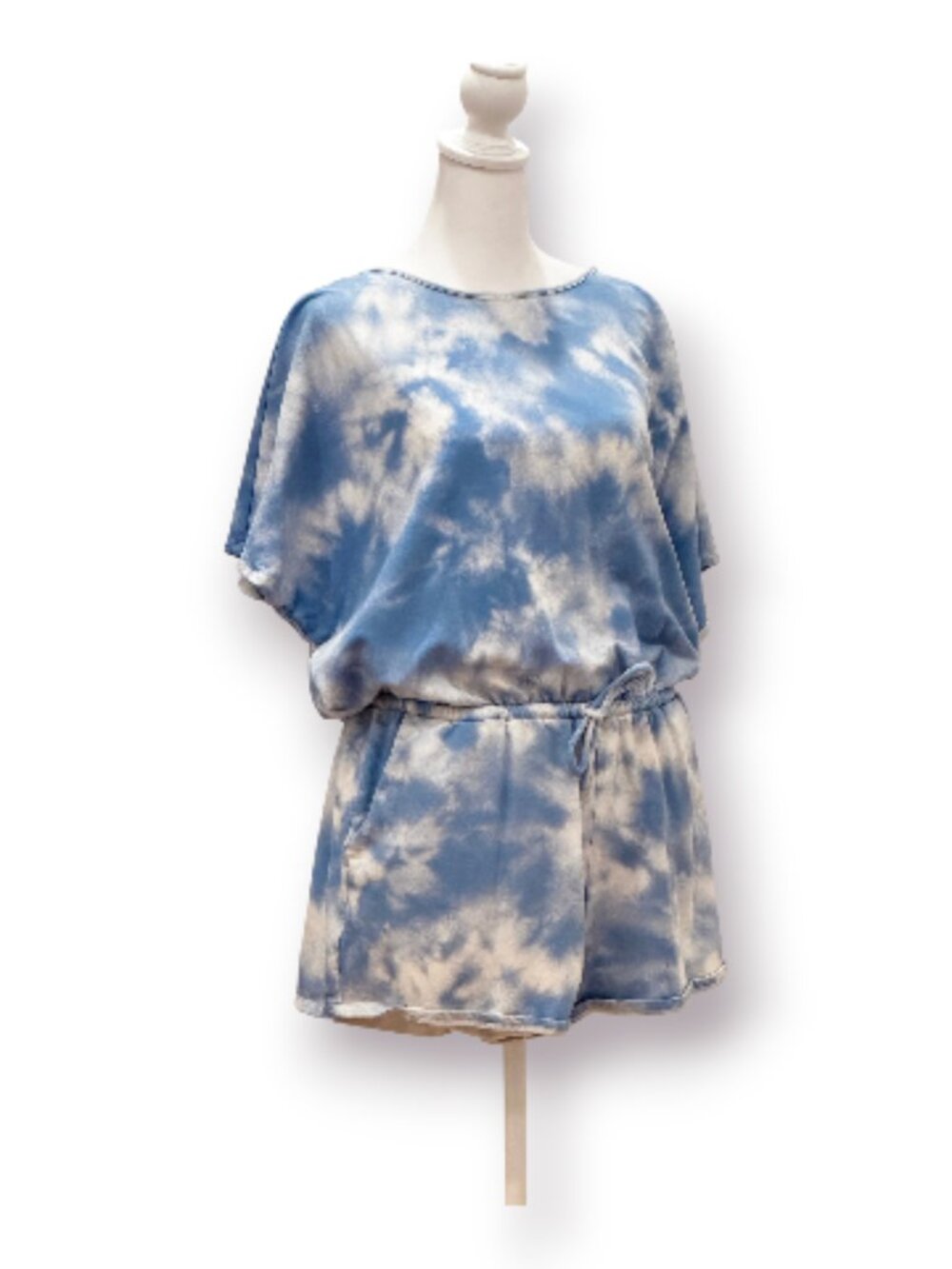 Gianni Bini Blue Tie-Dye Knit Short Romper with POCKETS Size M